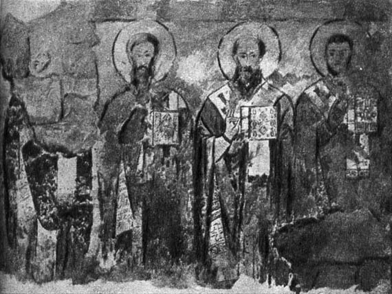 Апостолы. Фреска Сентинского храма. X в. Рисунок И.А. Владимирова