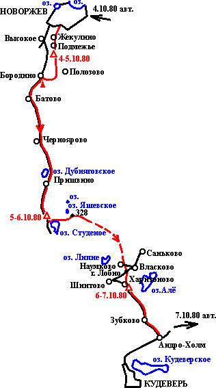 Маршрут похода Новоржев - Андро-Холм